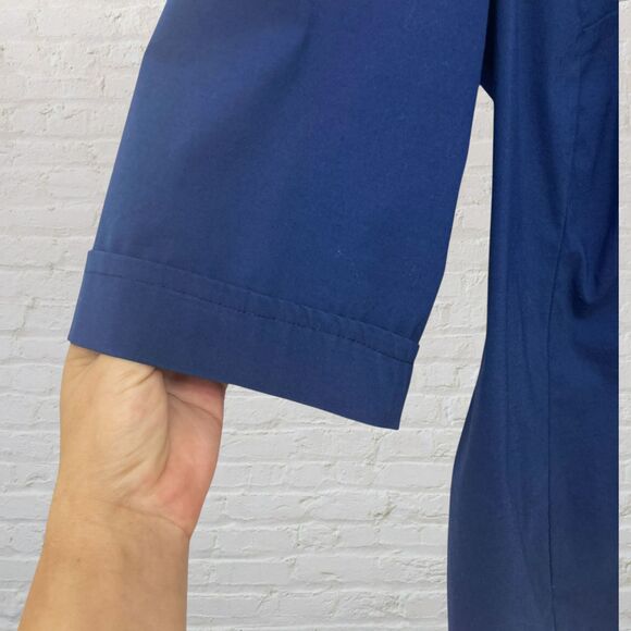 Lafayette 148 New York Blouse 20 Pintuck 3/4 Sleeve Button Down Navy Blue - Picture 13 of 14